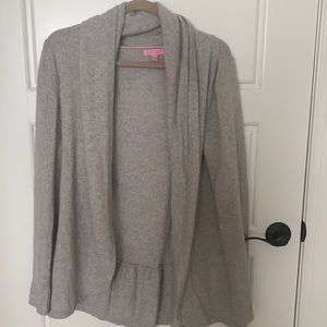Lilly Pulitzer Gray cashmere cardigan with ruffle